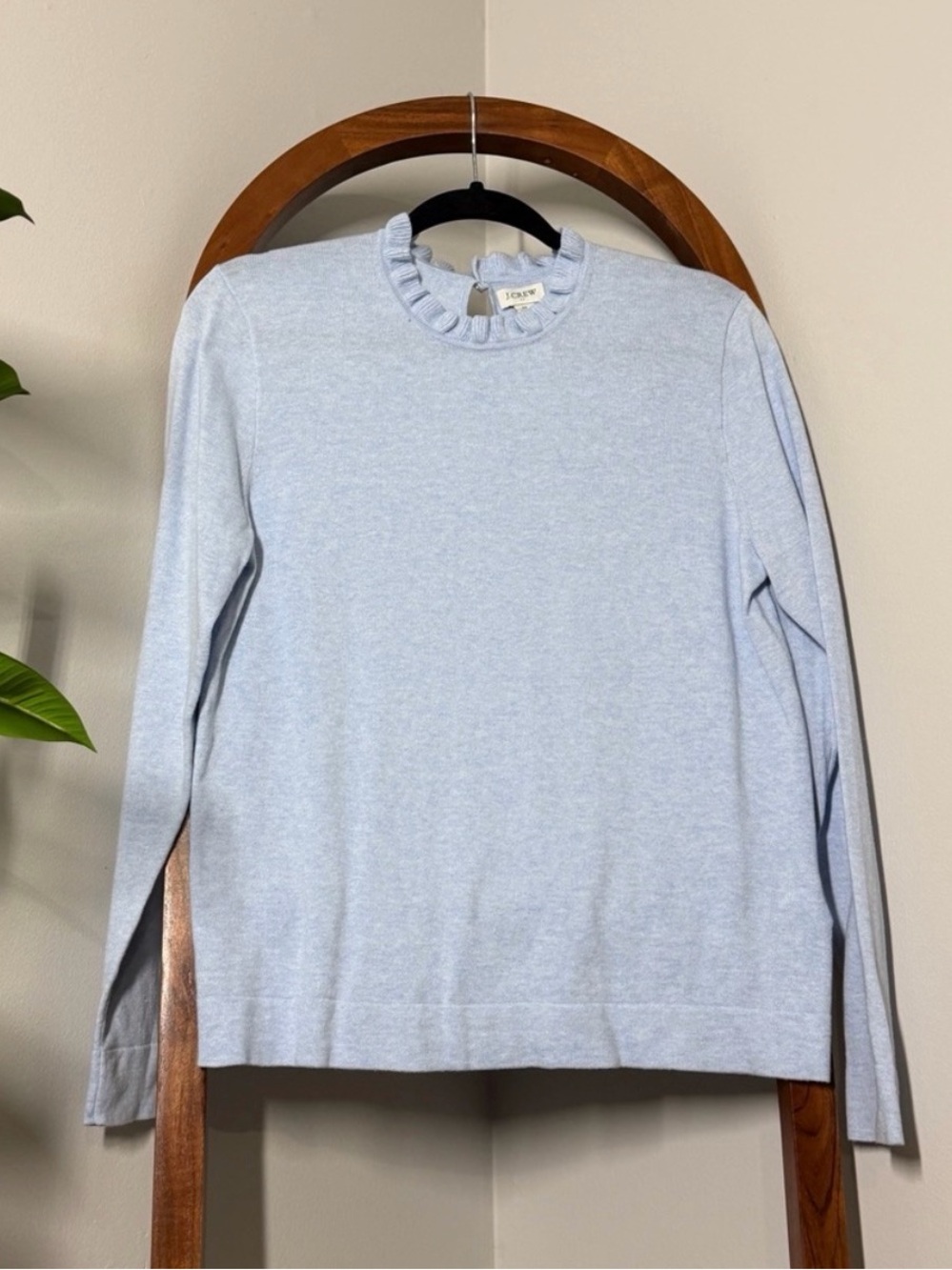 J. Crew Factory MEDIUM Sky Blue Ruffle Neck Long Sleeve Sweater NEW